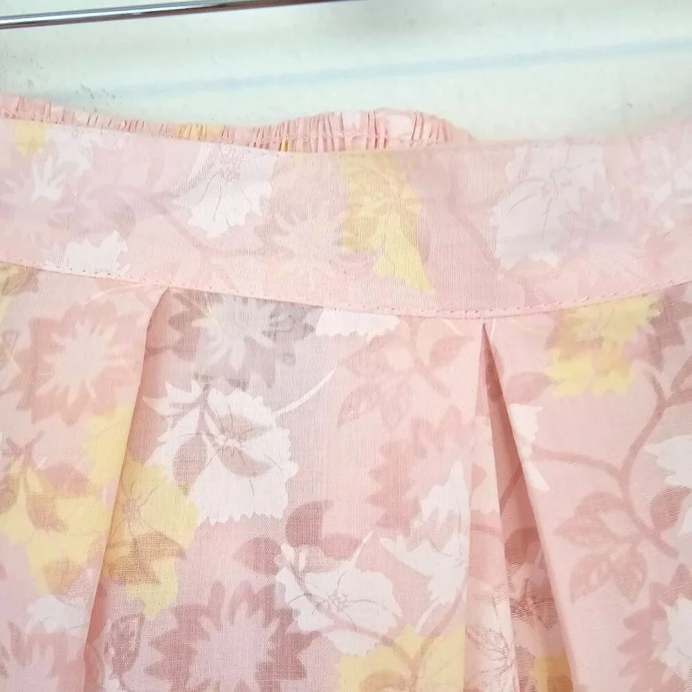 VTG 60's American Floral Pink Midi Skirt Cotton Blend Sz 24W Made USA UNION